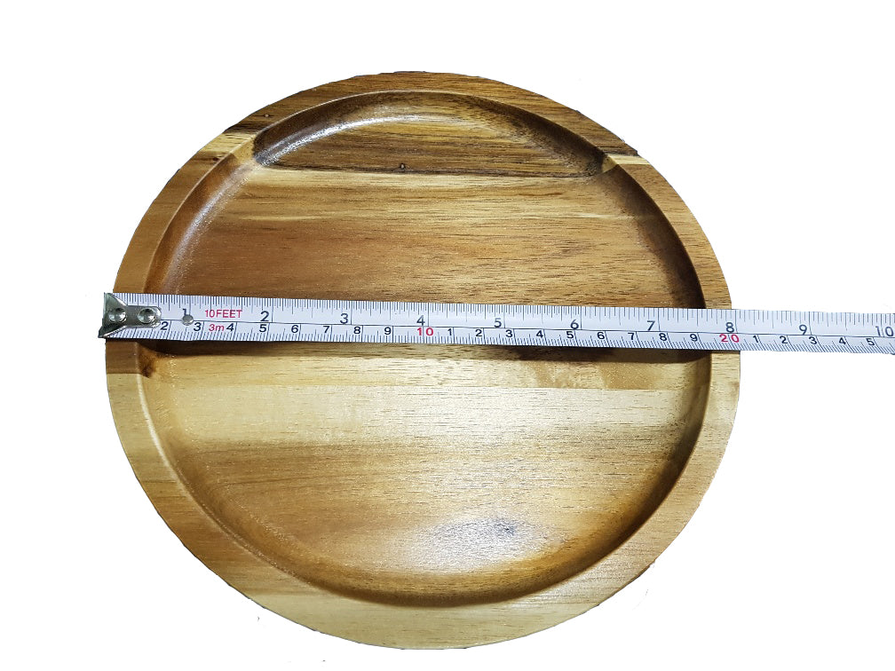 EcoNest Kitchen Zavis Green Acacia Wood Round Stackable Plate - 8” Dishwasher Safe