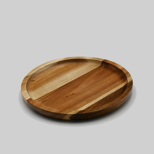 EcoNest Kitchen Zavis Green Acacia Wood Round Stackable Plate - 8” Dishwasher Safe