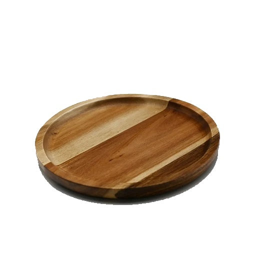 EcoNest Kitchen Zavis Green Acacia Wood Round Stackable Plate - 8” Dishwasher Safe