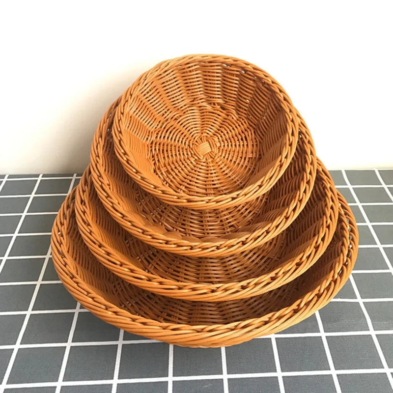 Stack of woven baskets on a grid background