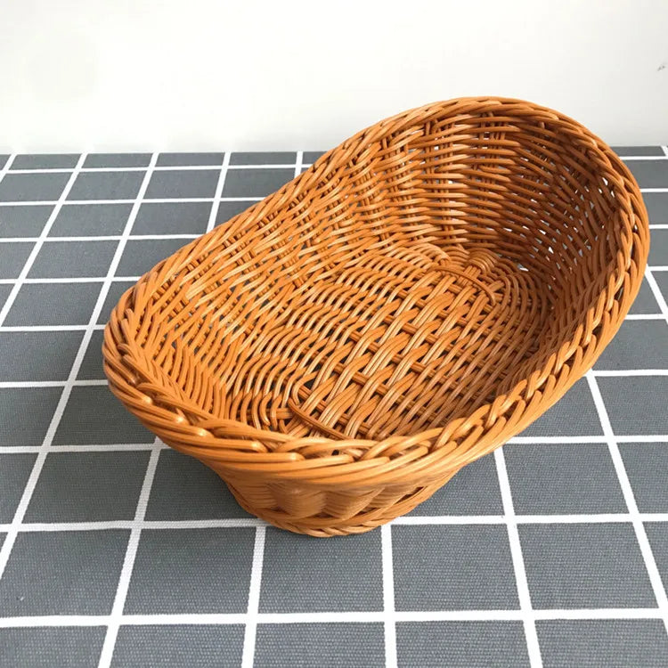Wicker bread basket on a grid background