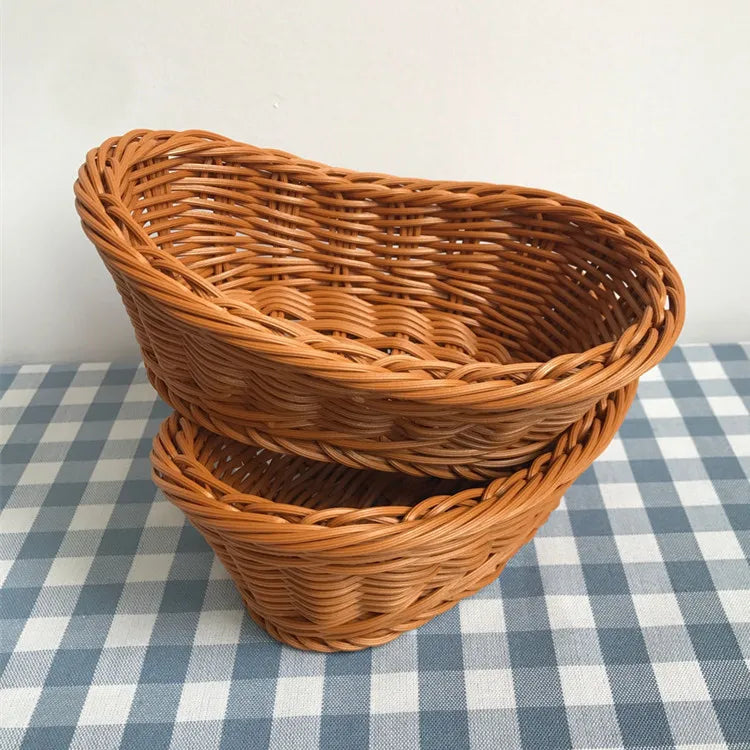 Wicker basket on a checkered tablecloth