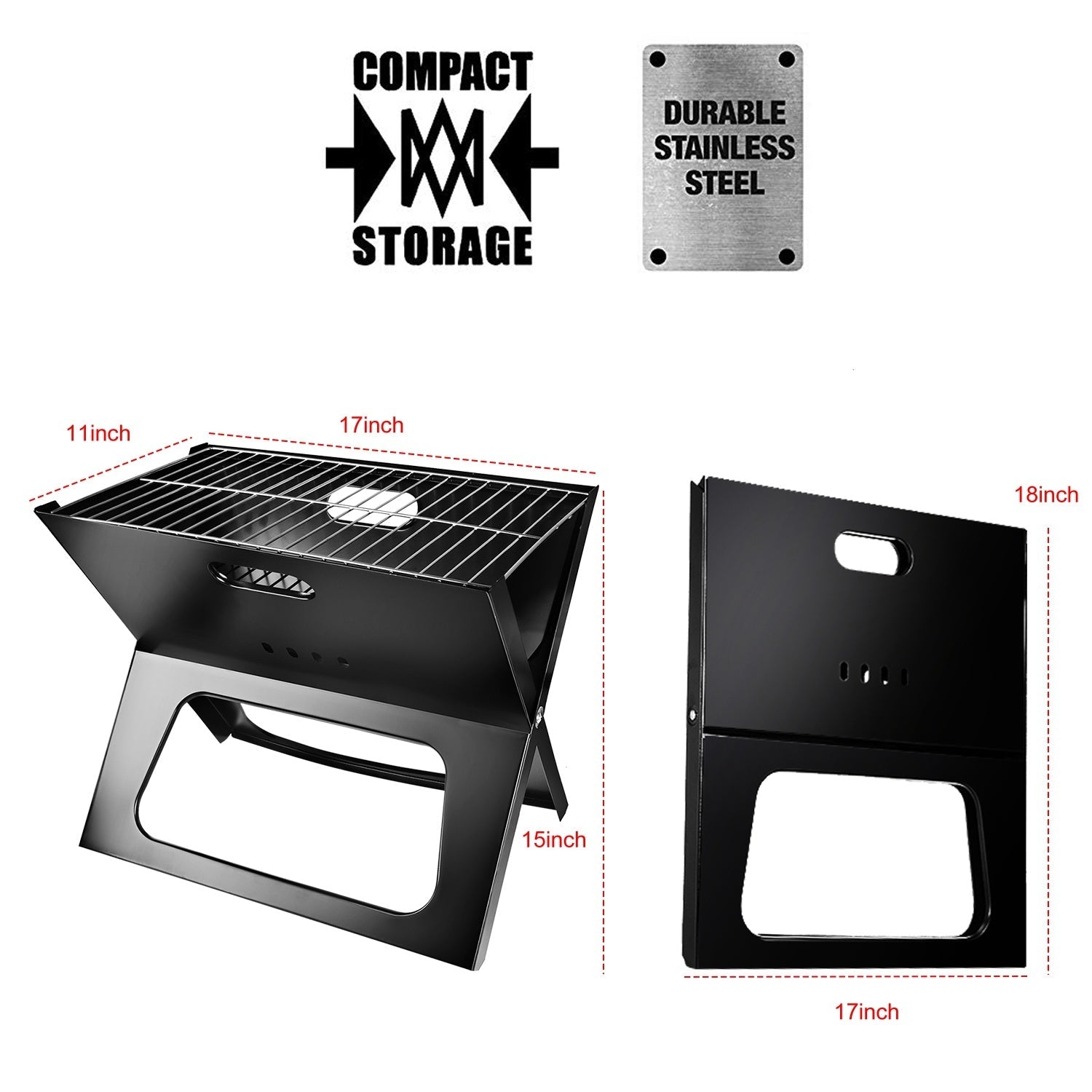 EcoNest Portable BBQ Grill set up outdoors, showcasing its foldable design, large cooking area, and durable construction, perfect for camping and picnics.