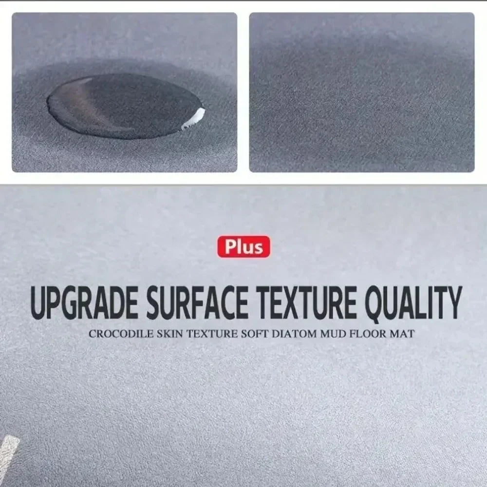 Textured gray floor mat with 'Plus' logo and product description.