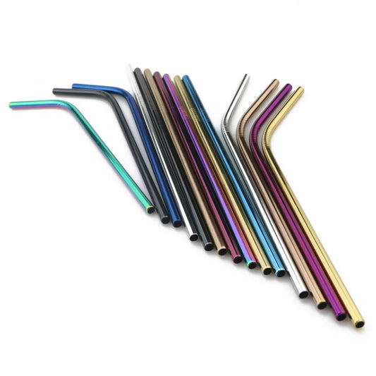 Set of colorful metal straws on a white background