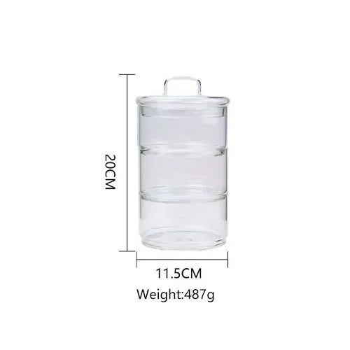 Clear glass jar with dimensions and weight on a white background
