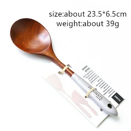 Solid teak wood rice scoop and spatula set for eco-friendly, stylish kitchen cooking and serving.
