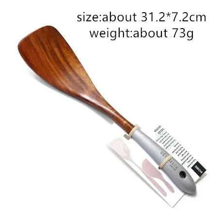 Solid teak wood rice scoop and spatula set for eco-friendly, stylish kitchen cooking and serving.