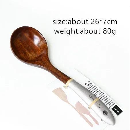 Solid teak wood rice scoop and spatula set for eco-friendly, stylish kitchen cooking and serving.