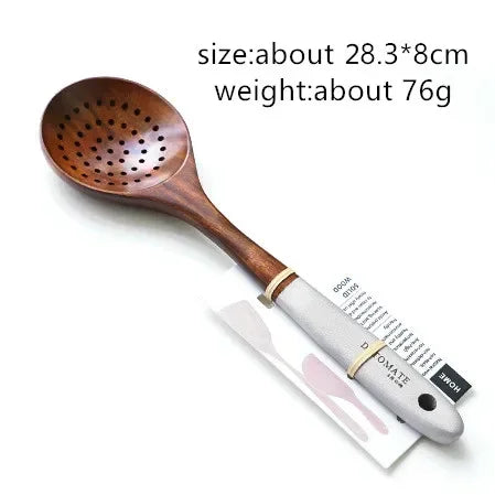 Solid teak wood rice scoop and spatula set for eco-friendly, stylish kitchen cooking and serving.