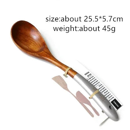 Solid teak wood rice scoop and spatula set for eco-friendly, stylish kitchen cooking and serving.