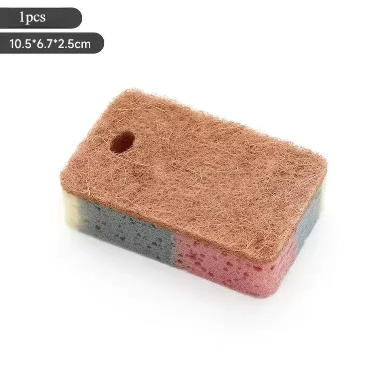 Rectangular scrubber with brown and pink on a white background