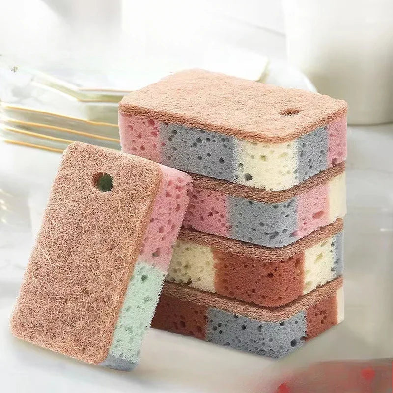 Set of colorful sponges on a white background