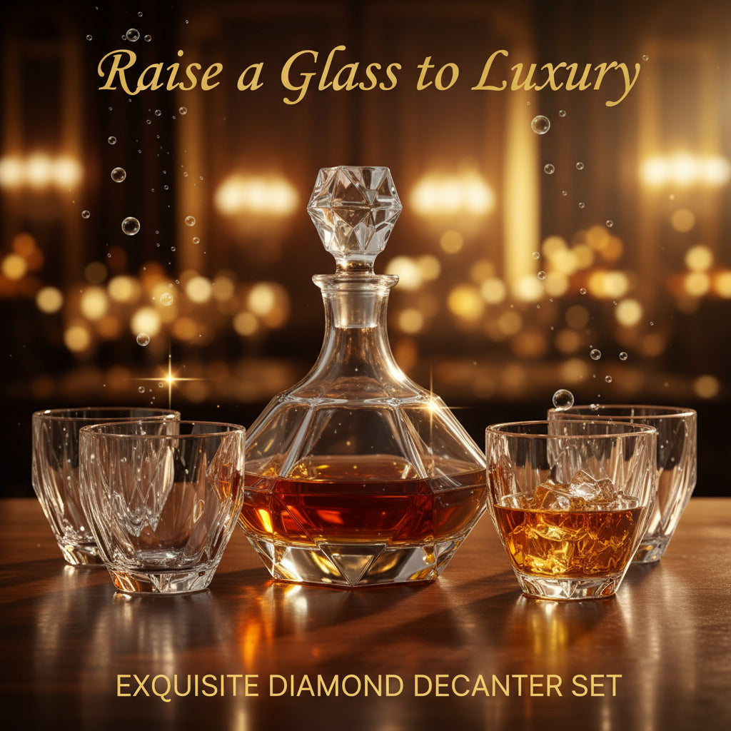 Exquisite Diamond Design Decanter Set * Elegant Whiskey & Bourbon Glass Gift Set (32oz) with luxury diamond pattern.