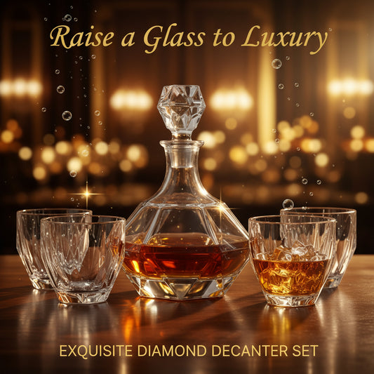 Exquisite Diamond Design Decanter Set * Elegant Whiskey & Bourbon Glass Gift Set (32oz) with luxury diamond pattern.