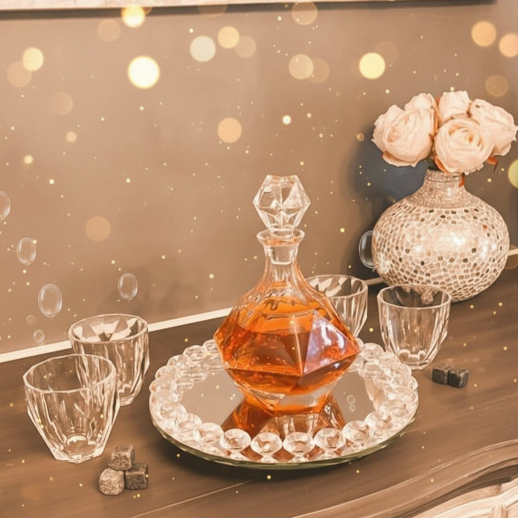 Exquisite Diamond Design Decanter Set * Elegant Whiskey & Bourbon Glass Gift Set (32oz) displayed with natural elegance.