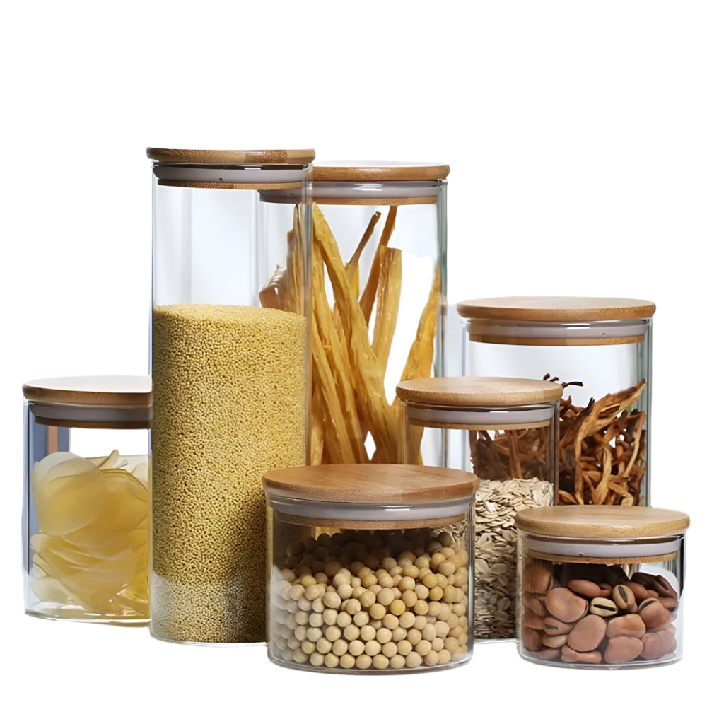 EcoNest Kitchen High Borosilicate Spice Jar with Bamboo Lid