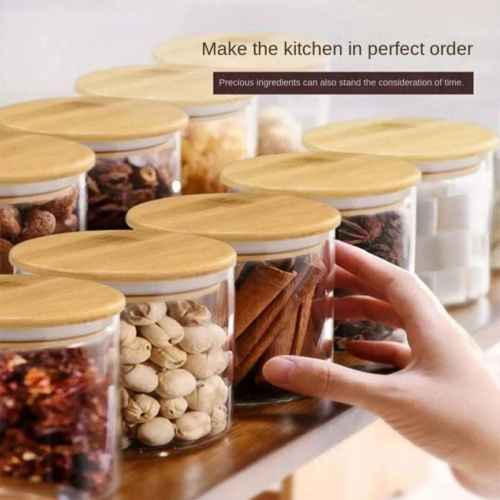 EcoNest Kitchen High Borosilicate Spice Jar with Bamboo Lid