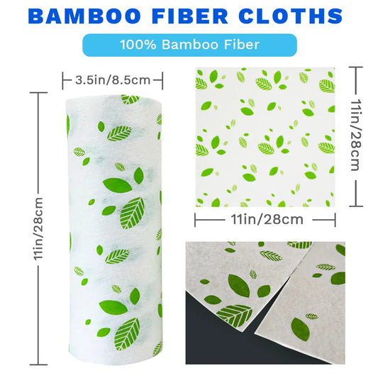 20 Pcs Reusable Bamboo Fiber Cleaning Cloths stacked in a roll on a kitchen countertop.