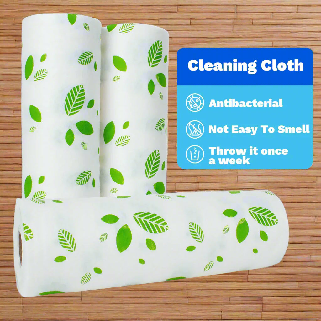 20 Pcs Reusable Bamboo Fiber Cleaning Cloths stacked in a roll on a kitchen countertop.