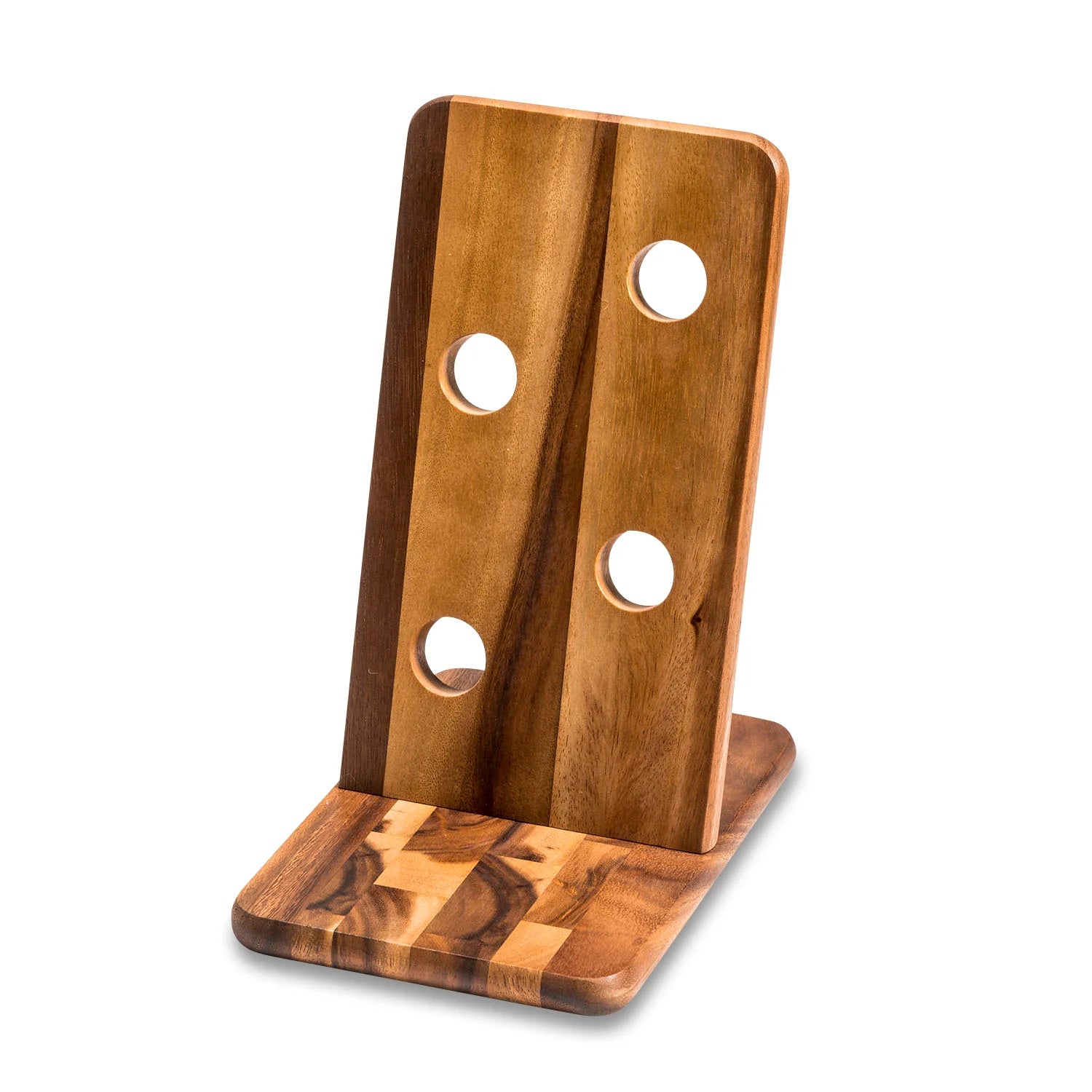 EcoNest Kitchen Floating Wine Bottle Holder - Stylish and Sustainable Wine Storage Solution. Made from environmentally friendly Acacia wood, this unique holder beautifully displays up to 4 wine bottles, utilizing vertical space efficiently. Distinctive grain design and compact 10.25" H x 7" W size. Easy to clean and assemble with included instructions and hardware. Ships from USA and Canada.