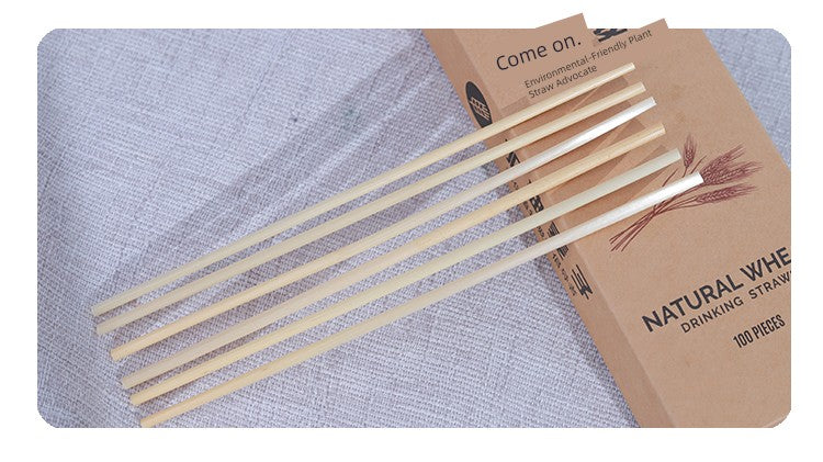 Natural Wheat Straw Degradable Straws displayed in a boxed package.