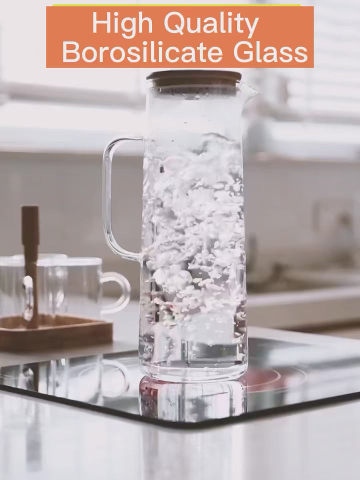 EcoNest Glass Kettle with Bamboo Lid – Eco-Friendly 1000ML/1500ML Juice and Coffee Pitcher