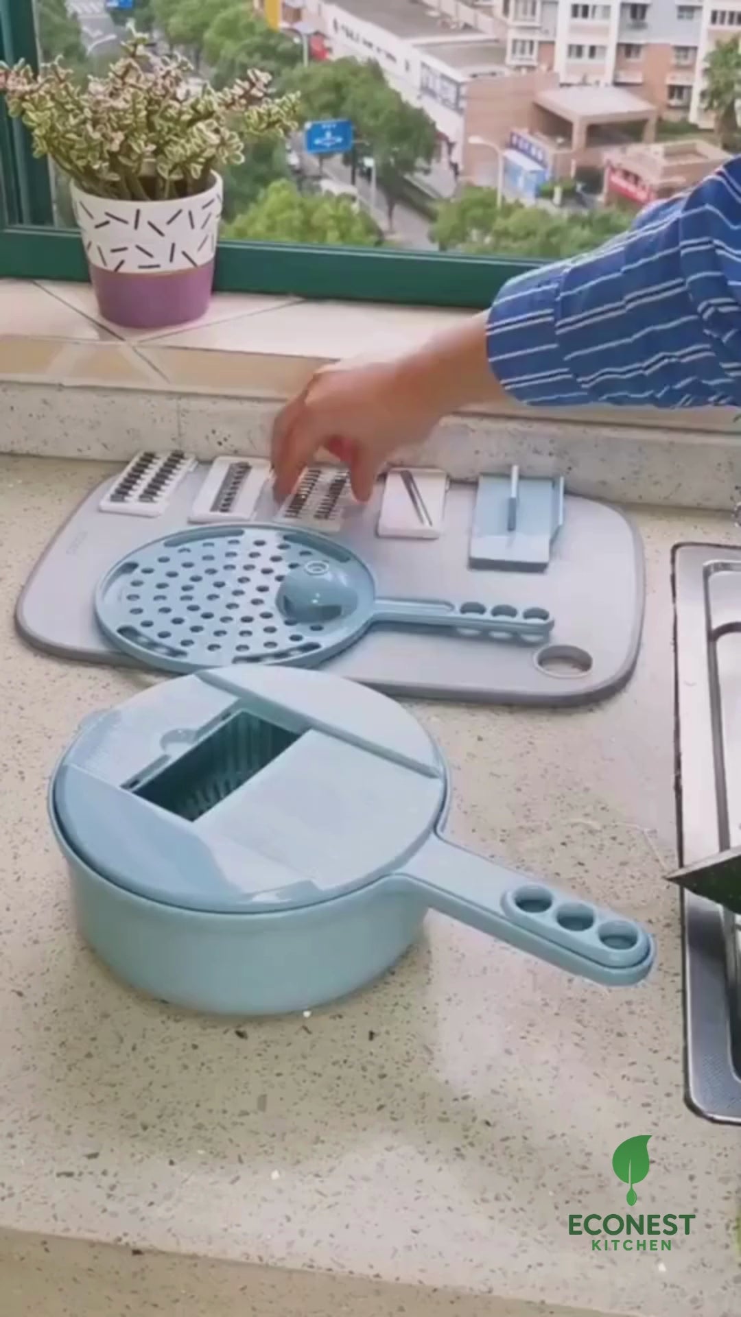 EcoNest Zero-Waste Kitchen Prep Kit – 8-in-1 Mandoline Slicer, Stainless Steel Peeler