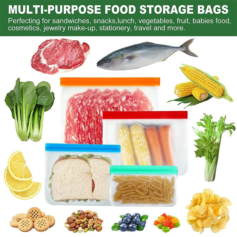 EcoNest Kitchen Reusable Silicone Ziplock Food Storage Bags