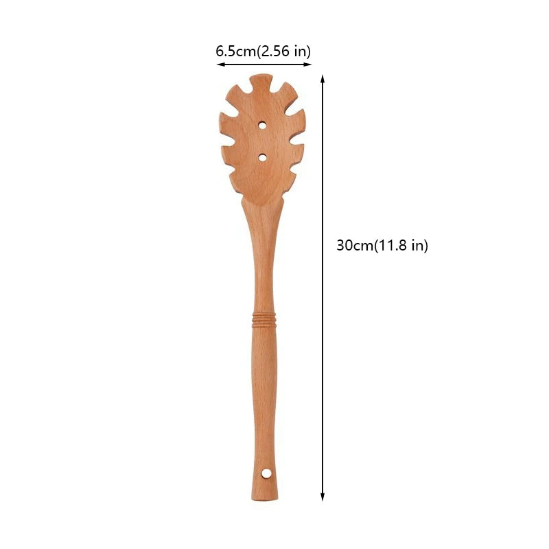 Natural wood kitchen utensils set including spatula and spoon for eco-friendly, non-stick cooking.