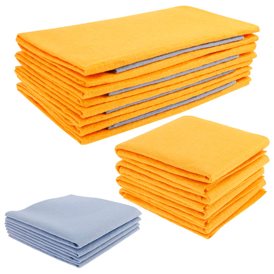 Set of ultra absorbent reusable shammy towels in assorted colors, ideal for eco-friendly cleaning in kitchens, bathrooms, and cars.