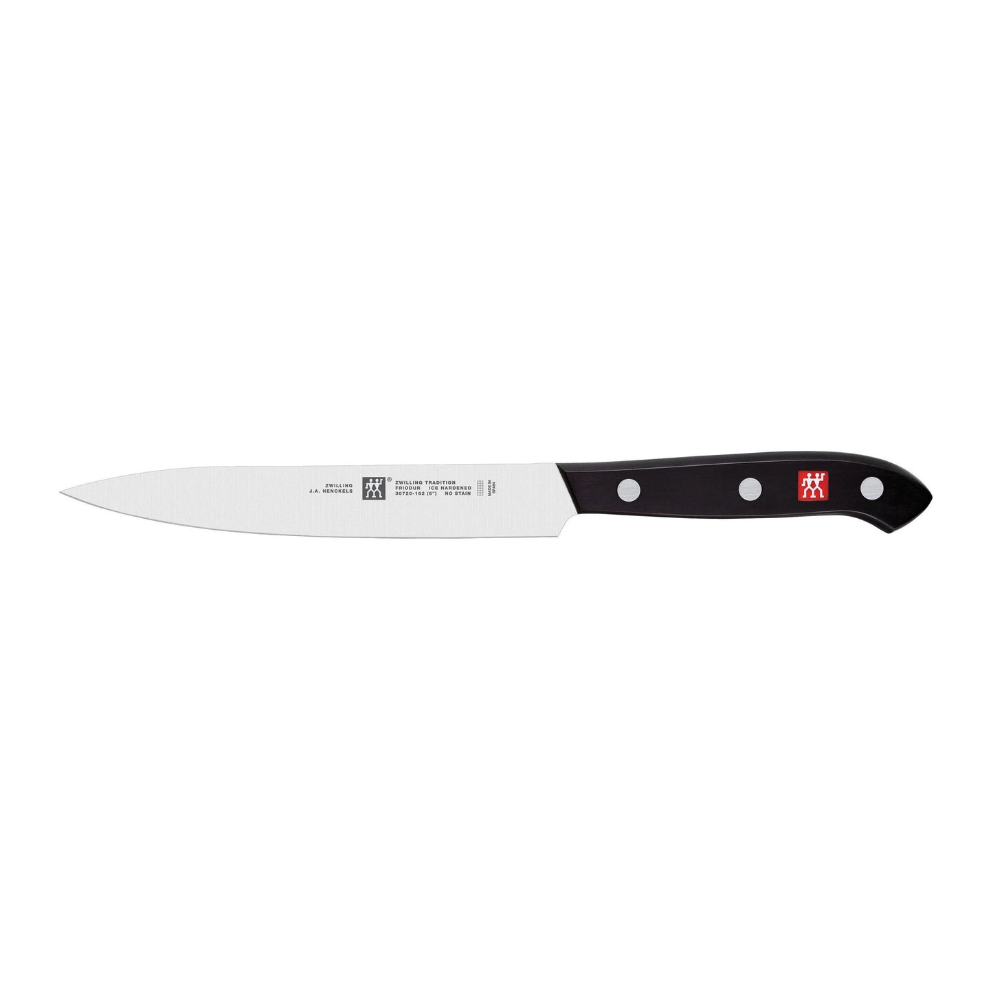 Knife with a black handle on a white background